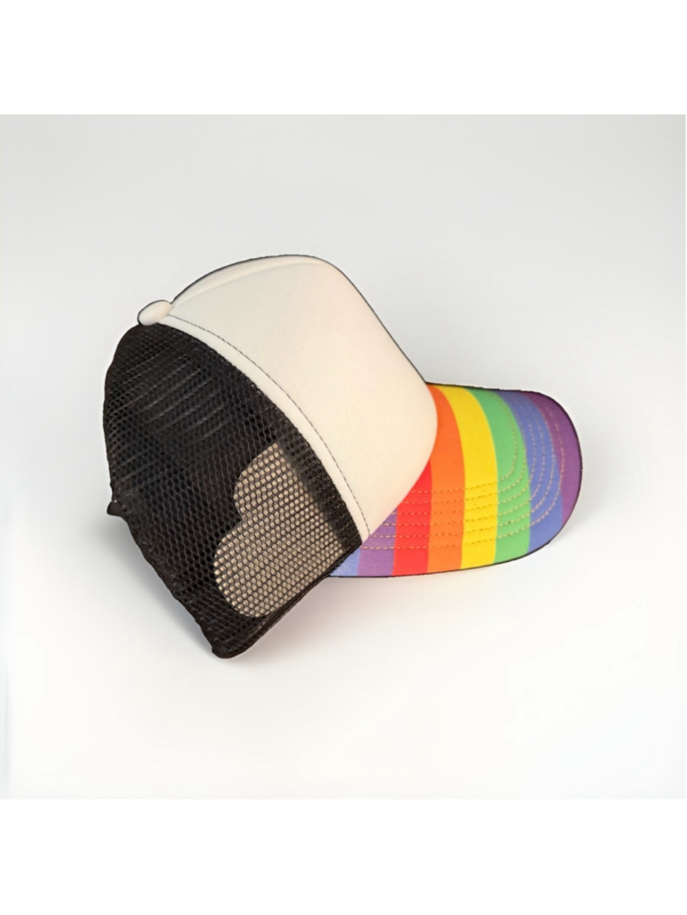Rainbow Stripe Trucker Hat Blank Foam Mesh Snapback Cap White Black Adjustable - Picture 5 of 7
